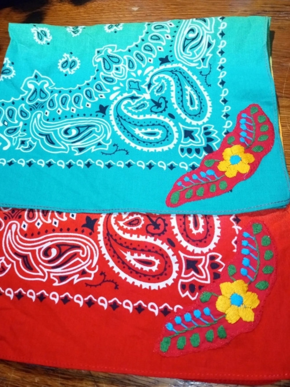 Paisley Embroidered Bandana in Turquoise & Red & Yellow And Green